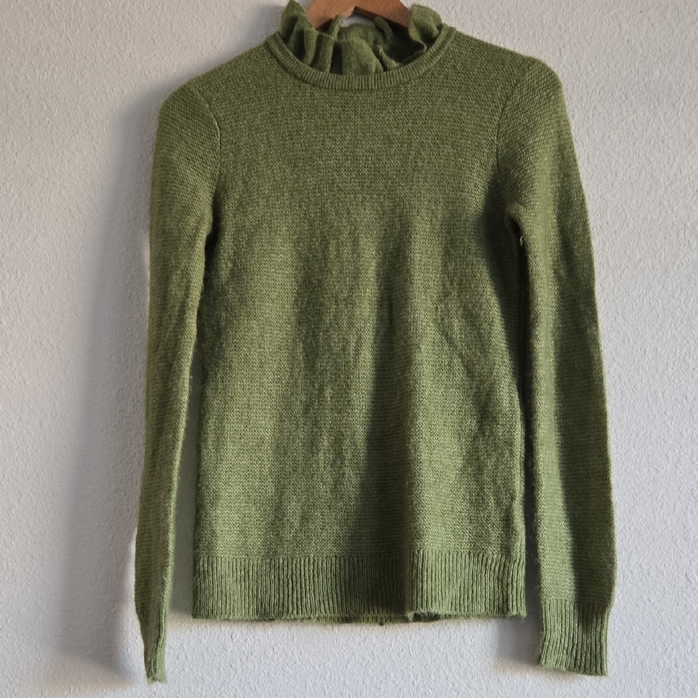 J. Crew Green Ruffle Neck Super Soft Cozy Alpaca Blend Sweater Size S